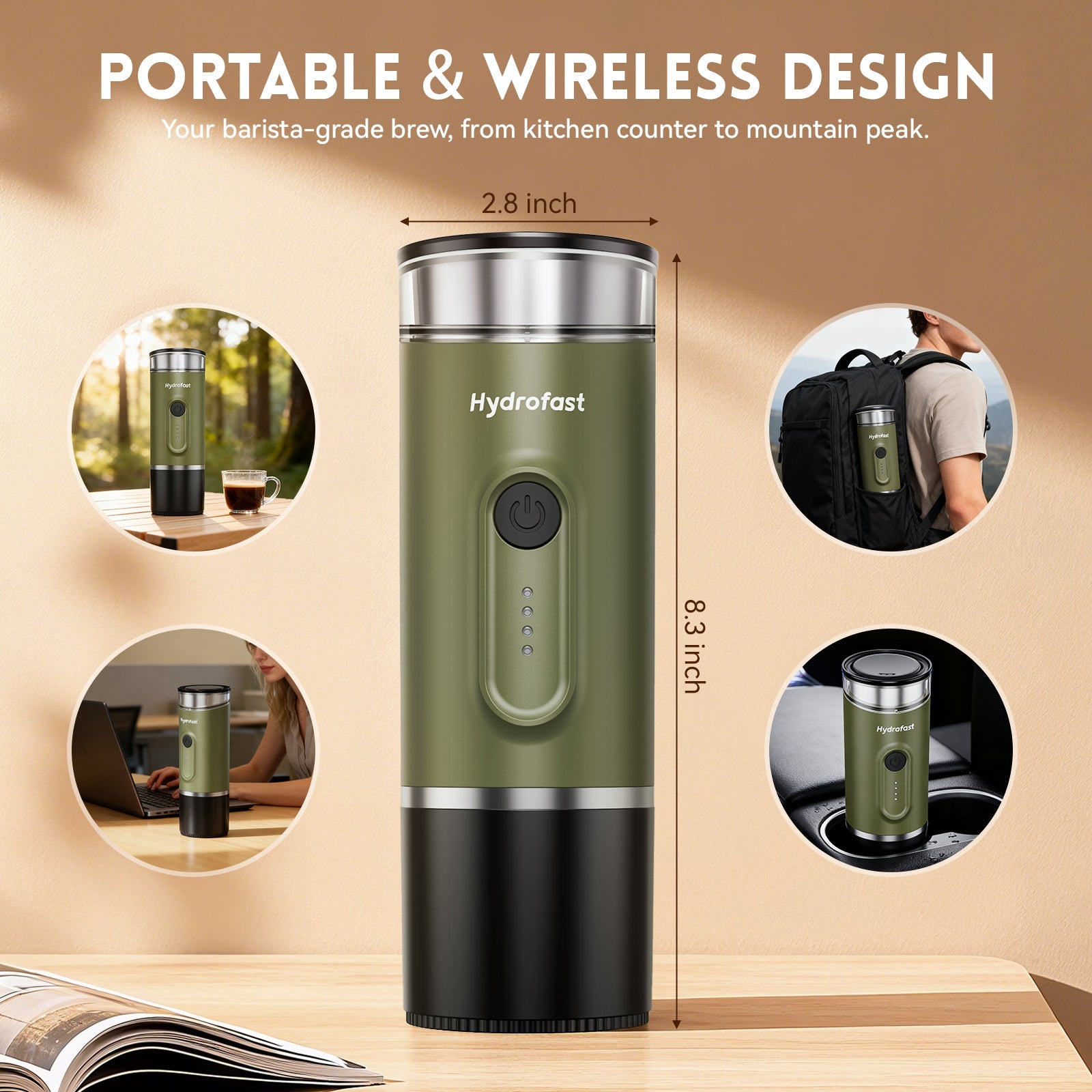 Hydrofast PO-100 Portable Espresso Machine | 15 Bar & 7800mAh